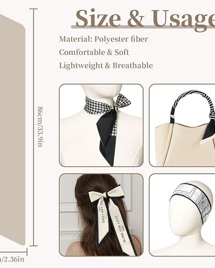 4 Pack Purse Scarf Handbags Skinny Twill Hair Scarves Narrow Neck Scarf Band Women Fashion Accessories Bag Charms