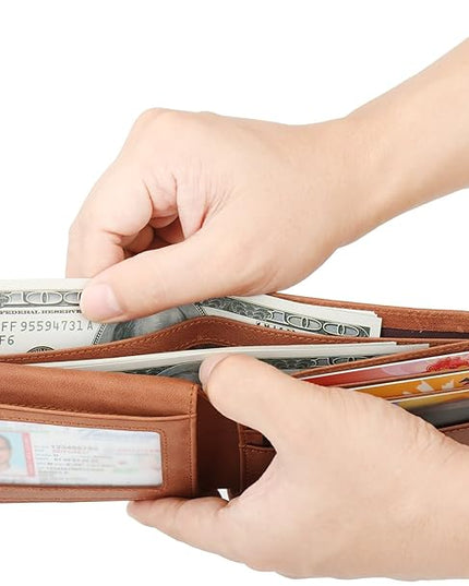 Wallet for Men-Genuine Leather RFID Blocking Bifold Stylish Wallet With 2 ID Window