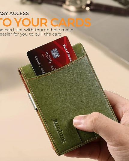 RUNBOX Slim Money Clip Wallets for Men RFID Blocking 11 Card Holder Minimalist Small Leather Bifold Men's Front Pocket Wallet Gift Box