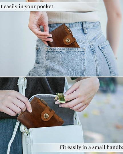 Blucoay Wallet Women,RFID Blocking Leather Womens Wallet Bifold Compact Card Holder Small Wallet for Women with Removable ID Window zsbrown