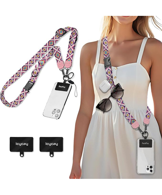 Phone Lanyard Crossbody, Boho Red Cell Phone Strap for Around The Neck Adjustable, Anti Theft Cute Lanyard for iPhone Case ID Holder Keys Accessories Travel Essential