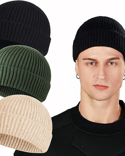 ROYBENS Swag Wool Knit Cuff Short Fisherman Beanie for Men Women, Winter Warm Hats