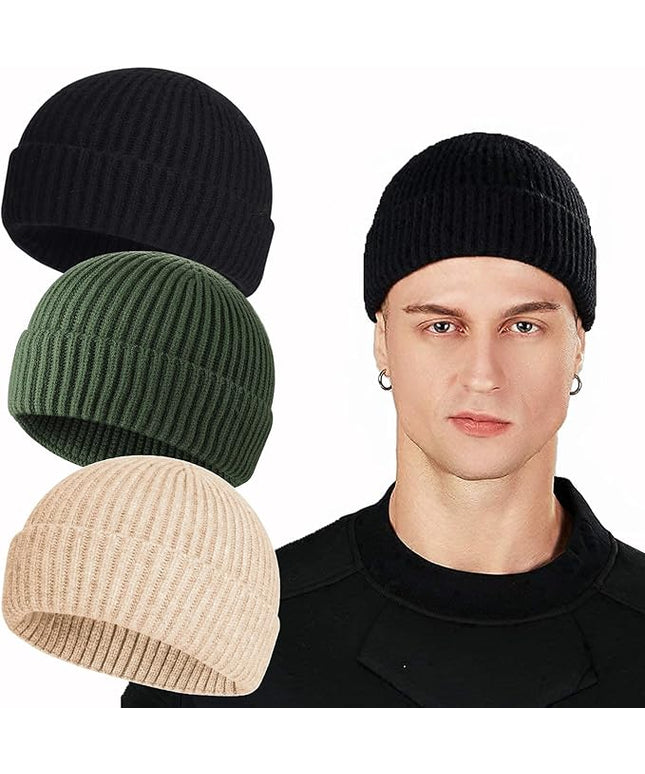 ROYBENS Swag Wool Knit Cuff Short Fisherman Beanie for Men Women, Winter Warm Hats