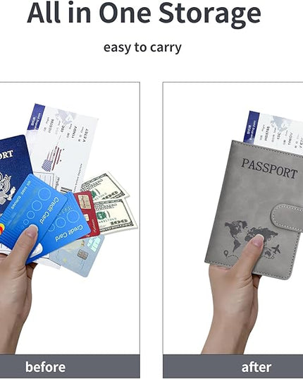Passport Holder, Passport Cover with Credit Card Slot and Boarding Pass Slot Combo, Passport Wallet Case Book Travel Must Have, RFID Blocking Leather Travel Accessories, Grey