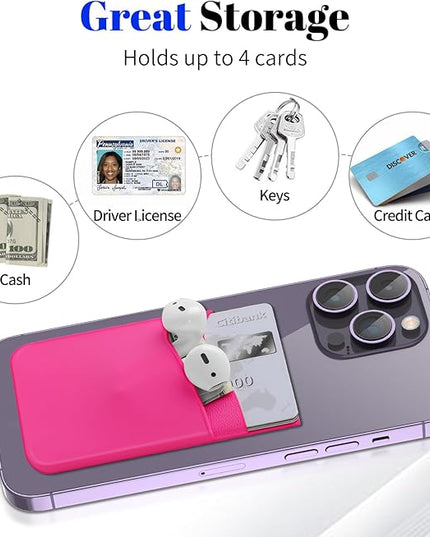 Senose Card Holder for Phone Case, Card Holder for Back of Phone, Silicone Phone Pouch Wallet Sleeve Stick-on ID Credit Card for All Smartphones, Pink+White+Red+Orange+Rose Red