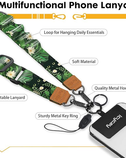 Phone Lanyard Crossbody, Black Cat Leaf Cell Phone Strap for Around The Neck Adjustable, Anti Theft Cute Lanyard for iPhone Case ID Holder Keys Accessories Travel Essential