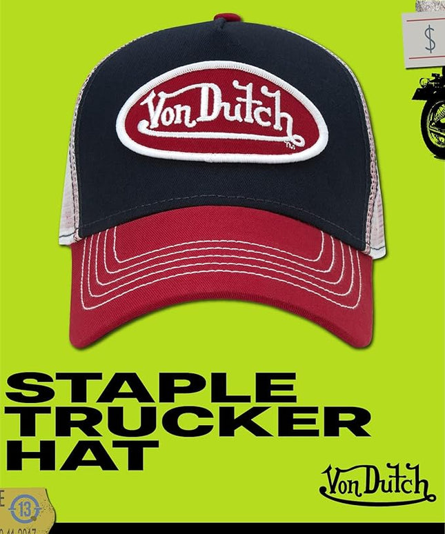 Von Dutch Unisex Trucker Hat - Curved Bill Mesh Back Retro Classic Adjustable Snapback Baseball Cap for Men and Women