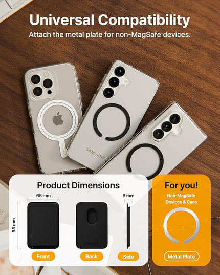 Sinjimoru Magnetic Card Wallet, Premium Vegan Leather Phone Wallet for MagSafe 3-Card Holder Compatible with iPhone 17 Pro Max Air 16 15 14 13 Series. M-Viica Basic Carbon Black