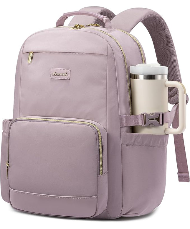 LOVEVOOK Laptop Backpack for Women with Pouch Pocket for Large Capacity Cup,17 Inch Laptop Computer Bag Travel Backpack Purse,Waterproof Work Business Backpack College Teacher Bags,Grayish Purple