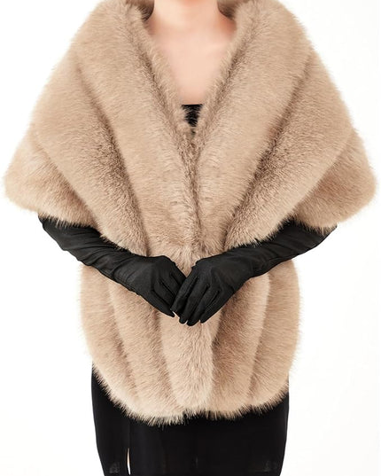 Zhanmai 2 Pcs Winter Long Shawl Cloak Stretchy Glove Opera Bridal Dance Gloves for Women Dress Party Coat