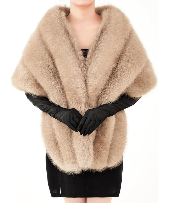 Zhanmai 2 Pcs Winter Long Shawl Cloak Stretchy Glove Opera Bridal Dance Gloves for Women Dress Party Coat