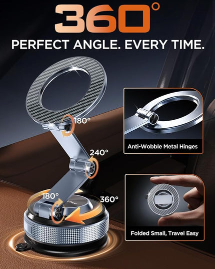 Car Phone Holder 360° Adjustable Tesla Magnetic Phone Mount Foldable Car Mount 2026 Zinc-Alloy Magsafe Phone Holders for Your Car for iPhone 17 Pro Max 16 15 14 13 12 Plus,Carbon Fiber