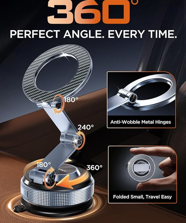 Car Phone Holder 360° Adjustable Tesla Magnetic Phone Mount Foldable Car Mount 2026 Zinc-Alloy Magsafe Phone Holders for Your Car for iPhone 17 Pro Max 16 15 14 13 12 Plus,Carbon Fiber