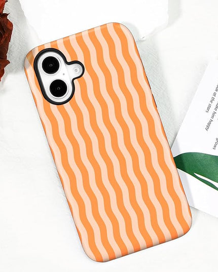 Magnetic for iPhone 17 Case Cute Wavy Stripes Phone Case, Shockproof Slim TPU and Hard PC Protective Phone Cover Compatible with MagSafe Designed for Women Girls, Orange