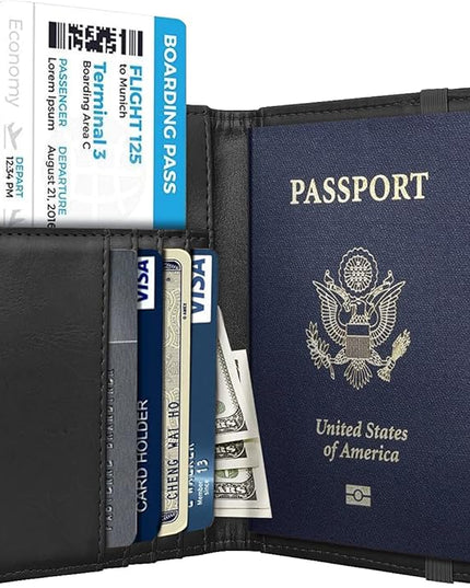Passport Holder Cover Travel RFID Blocking Passport Cover Rose Gold Cute Flowers Passport Wallet with Elastic Band for Women
