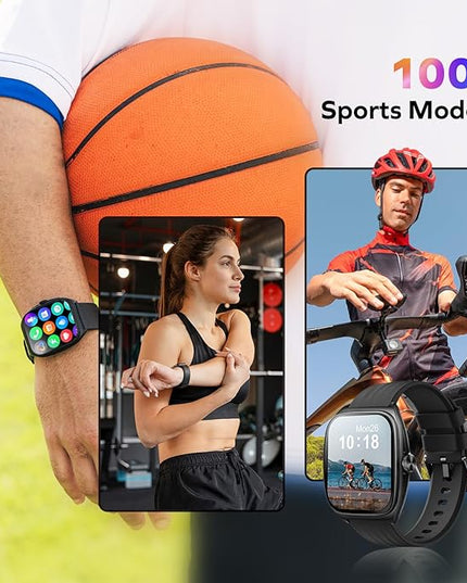 MOMAX Smart Watch for Men and Women, 1.85" AMOLED Display Fitness Tracker, Heart Rate Sleep Monitor for Men Women, IP68 Waterproof Sport Watch, Answer/Make Calls, Compatible with Android iPhone