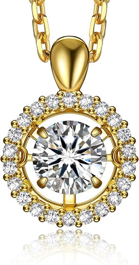 MomentWish Floating Necklace for Women, 0.5/1 Carat Dancing Moissanite Necklace for Her 925 Sterling Silver Pendant Anniversary Birthday Christmas Gift for Wife Mom Girlfriend