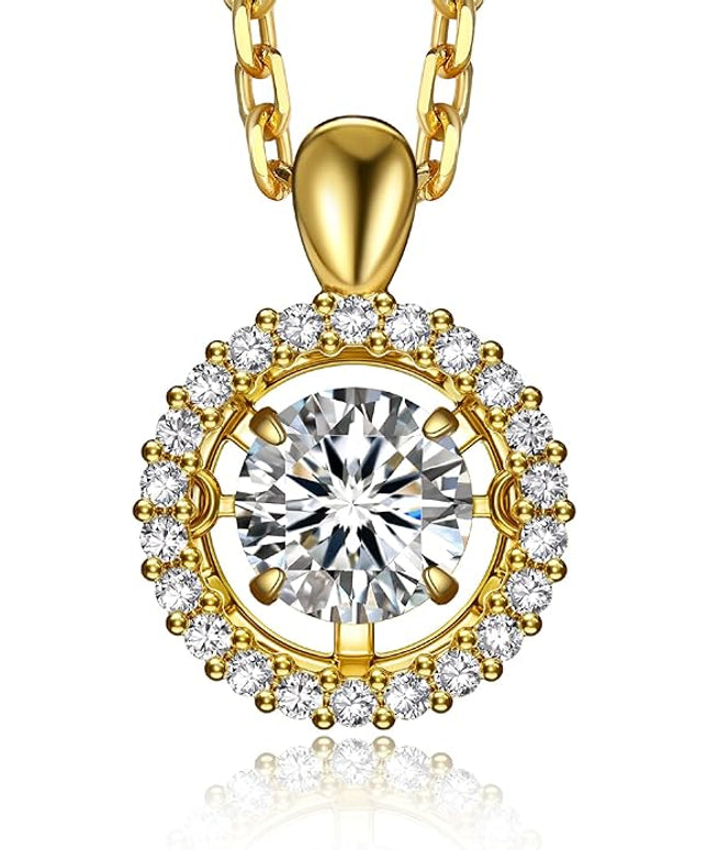 MomentWish Floating Necklace for Women, 0.5/1 Carat Dancing Moissanite Necklace for Her 925 Sterling Silver Pendant Anniversary Birthday Christmas Gift for Wife Mom Girlfriend