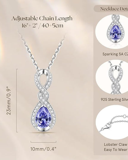 FANCIME Infinity Embrace Birthstone Necklaces for Women Fine Jewelry Sterling Silver Dainty Infinity Pendant Anniversary Birthday Christmas Gifts for Her Wife Mom Daughter