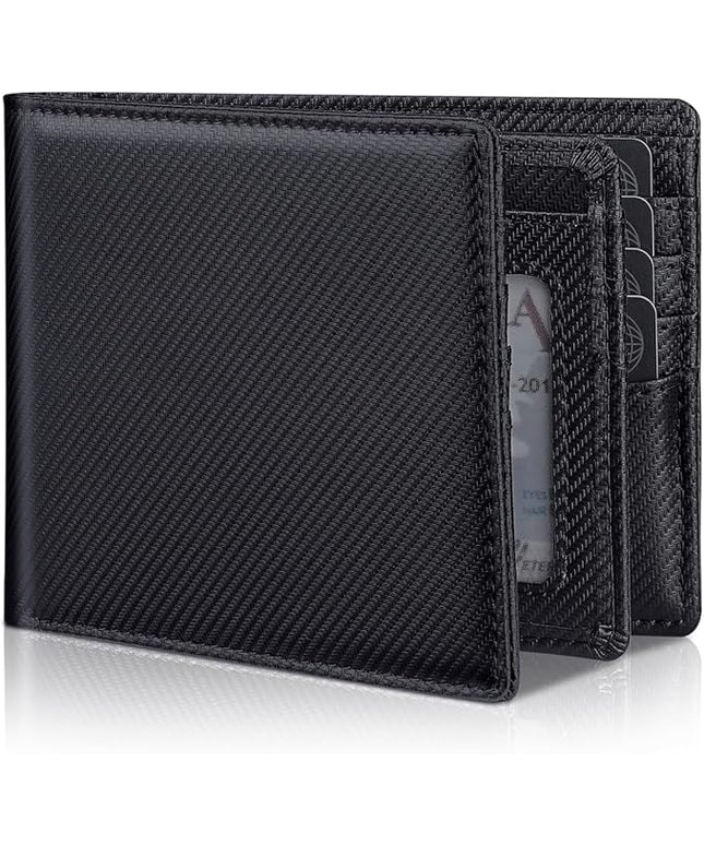 Mens Genuine Leather Bifold RFID Blocking Wallet with 14 Card Slots, ID Window & 2 Cash Pocket - Includes Gift Box (Modern Black)