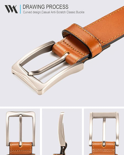 WOLFANT Men's 35mm Dress Casual Belt,100% Italian Full Grain Real Solid Leather