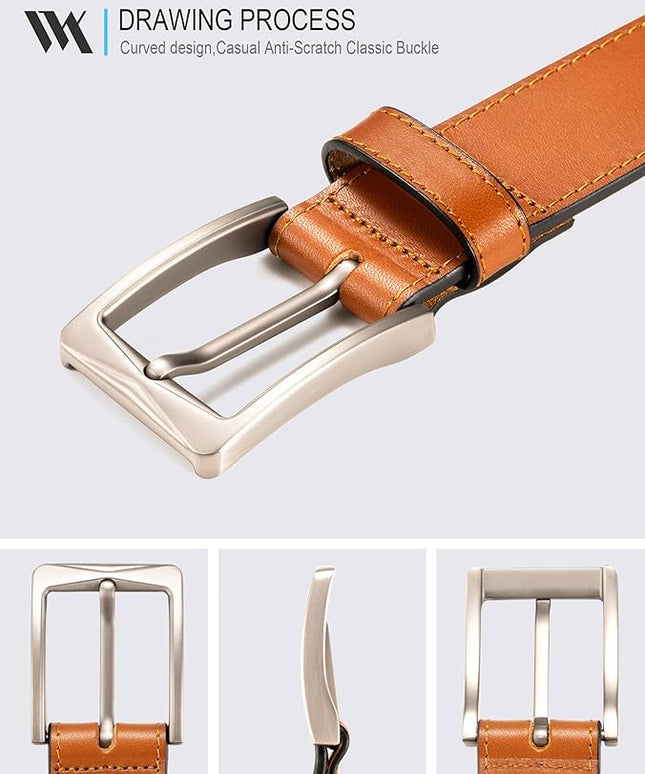 WOLFANT Men's 35mm Dress Casual Belt,100% Italian Full Grain Real Solid Leather