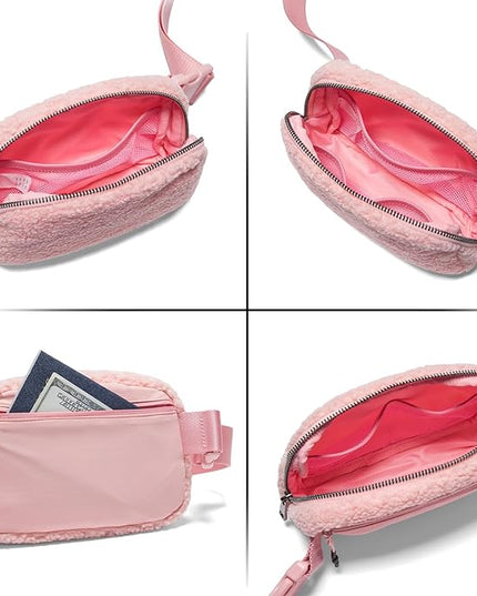 Gitus Fleece Belt Bag Sherpa Fanny Pack Crossbody Bags for Women Fashion Waist Packs with Adjustable Strap for Gym Travel Hiking Running Trending Gifts for Teen Girls Women Men (Light Pink)