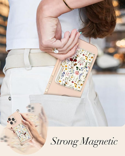 Shorogyt for Magnetic Phone Wallet Compatible with Magsafe Card Holder -Cute Luxury Slim Leather Mag Wallets for Women Fit 4 Cards,for iPhone 17/16/15/14/13/12 Series for Apple RFID Magnet, Retro