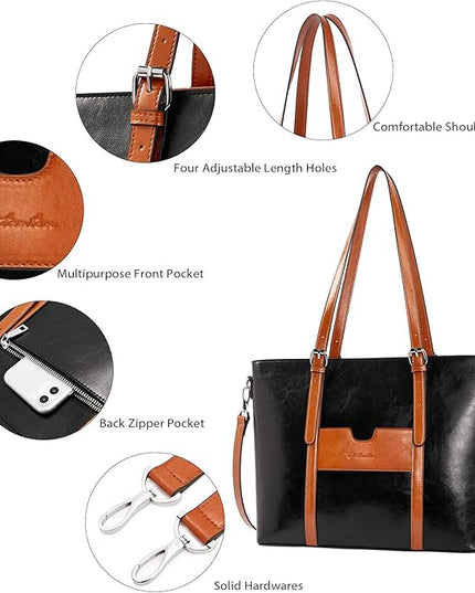 BOSTANTEN Leather Laptop Bag Work Tote for Women Shoulder Handbag Briefcase 15.6 inch Satchel Computer Bag
