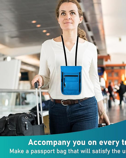 sundee Travel Neck Wallet with Double Zippers, RFID Blocking Passport Holder with Adjustable Neck Strap for Men and Women to Keep Cash, Credit Cards and Travel Documents Safe - Lake Blue
