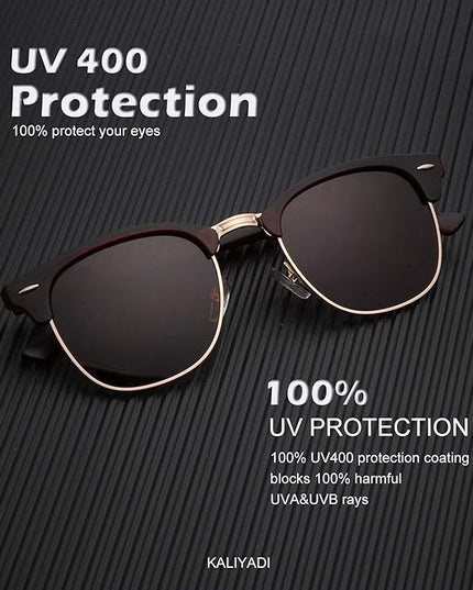 KALIYADI Sunglasses Men Polarized Sunglasses for Men Women Unisex Semi-Rimless Frame Retro Driving Sun Glasses UV Blocking