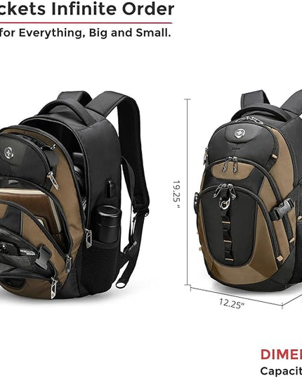 Swissdigital Design Laptop Backpack, Travel Backpack with USB Charging Port Fits 15.6 inches Computer, 31L College School Bookbag for Men,Tan/Black | SD803-34