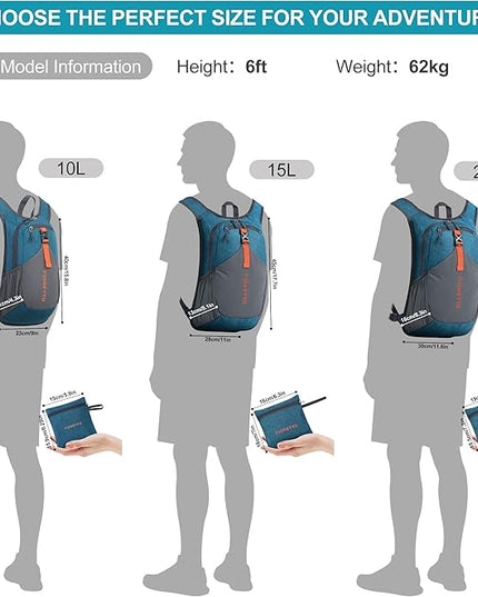 FIORETTO 10L Hiking Backpack for Women Men Mini Packable Backpack Lightweight Small Daypack for Camping Travel Outdoor, Turquoise