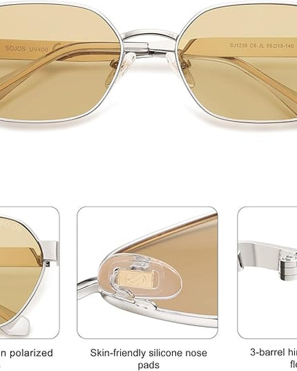 SOJOS Trendy Polarized Hexagon Sunglasses for Women Men, UV400 Retro Rectangle Shades SJ1238
