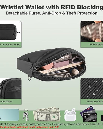 Clip and Go Strap for Phone with Wallet Crossbody, Adjustable Phone Lanyard with Detachable RFID Wristlet Wallet, Pattern Strap, Black (M)