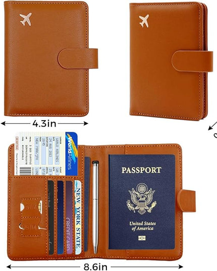 Melsbrinna Premium Leather Passport Holder Covers Case, Waterproof Rfid Blocking Travel Wallet Passport Holder with Pen Holder, Cute Passport Book for Women/Men