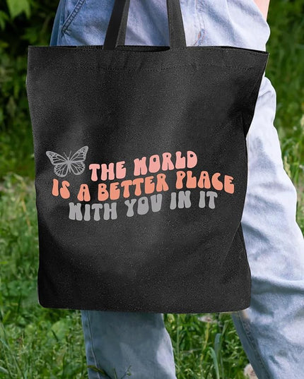 AUSVKAI Canvas Tote Bag Aesthetic for Women, Cute Cloth Cotton Bags for College Shopping Beach Grocery and Trendy Gifts