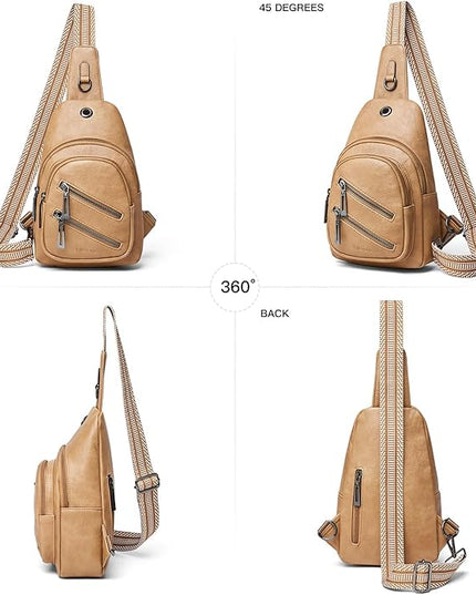 Sling Bag For Women Faux Leather Small Casual Daypack Backpack Fanny Pack Crossbody Chest Bags Purse