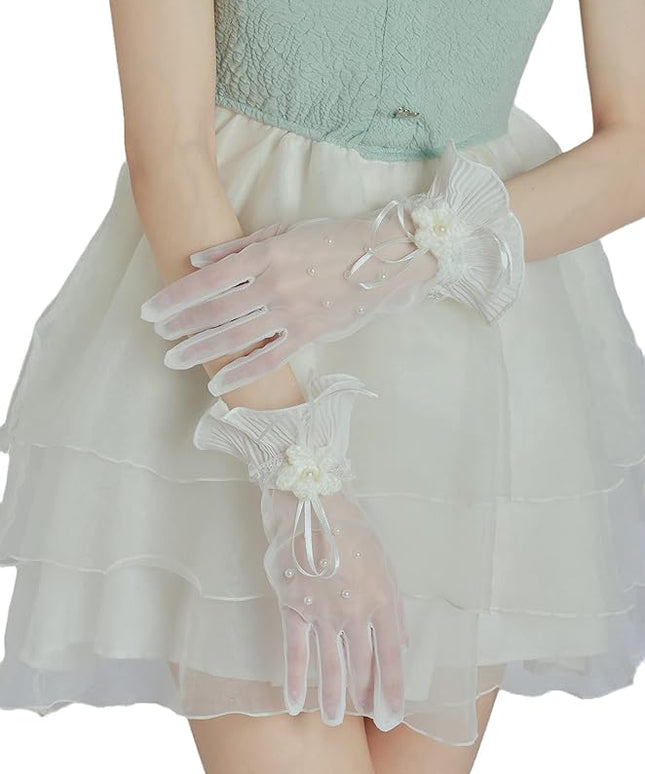 Sahabowi Satin Gloves Formal Bridal Banquet Party Wedding Opera Solid Colorful Mitten For Women