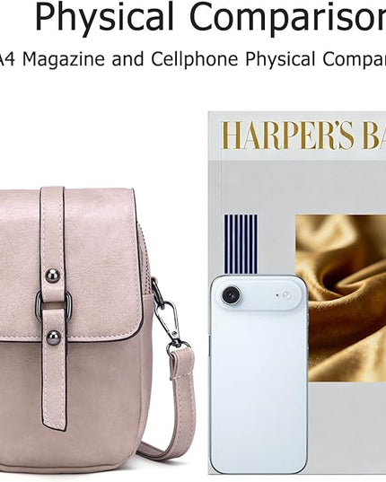 myfriday Vintage Crossbody Phone Bag for Women, Small PU Leather Shoulder Purse and Handbag with Tassel&Rivet Decoration