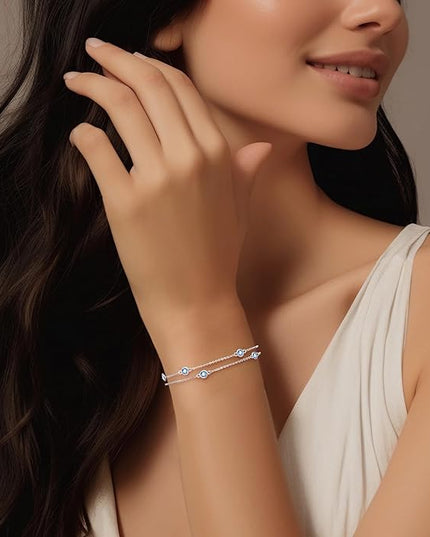 LOUISA SECRET Birthstone Bracelets for Women, 925 Sterling Silver Charm Link Double Strand Bracelet, Birthday Anniversary Christmas Jewelry Gifts for Wife Girlfriend Mother her…