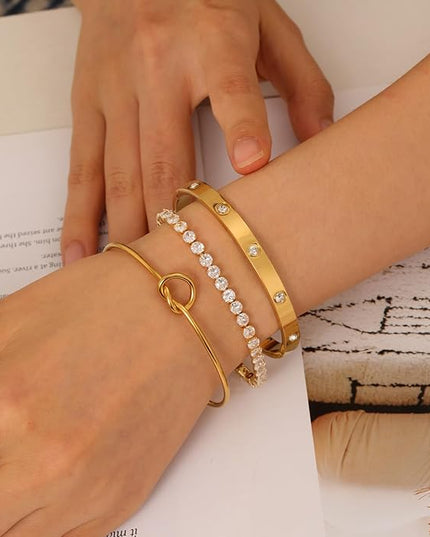 18 K Gold Plated Love Bangle Bracelet Stack Cuff Jewelry for Women Jewelry Set for Women Gift with Box