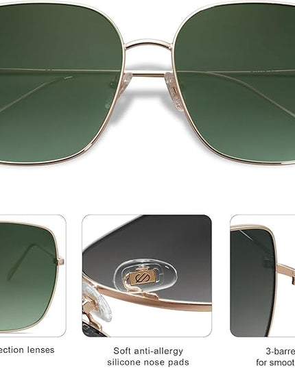 SOJOS Trendy Oversized Square Metal Frame Sunglasses for Women Men Retro Big Flat Lens UV Protection Sunglasses SJ1146