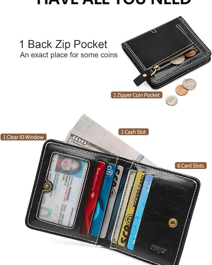 TFKGS Slim Wallet for Women RFID Wallet Women Small Wallets Woman Thin Credit Card Holder RFID Blocking Bifold Compact Pocket Ladies Leather Black Mini Purse