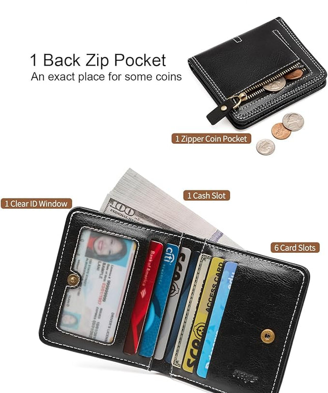 TFKGS Slim Wallet for Women RFID Wallet Women Small Wallets Woman Thin Credit Card Holder RFID Blocking Bifold Compact Pocket Ladies Leather Black Mini Purse