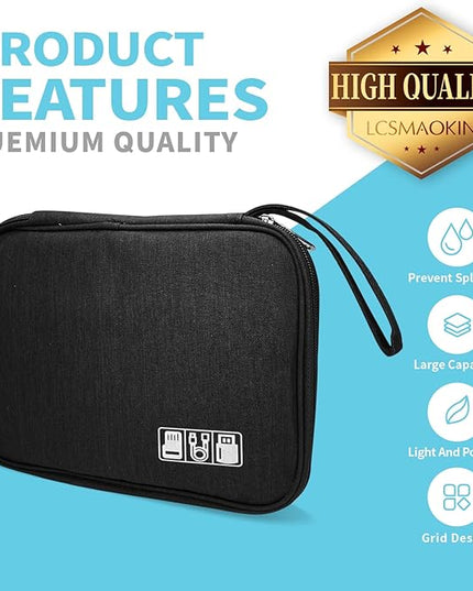 Electronics Organizer Travel Case,Electronic Accessories Storage Bag,Portable Waterproof Cable Organizer Bag,with 5 Cable Ties，for Travel,Work-Black