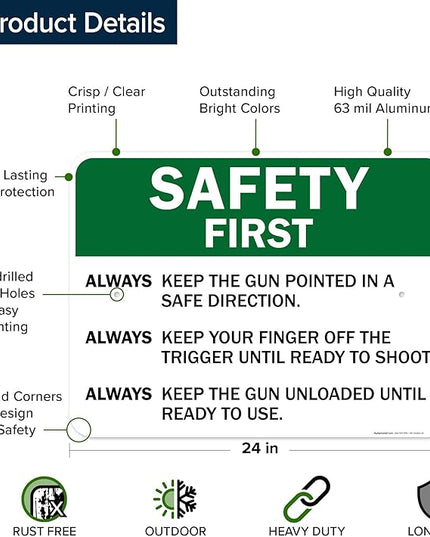 Safety First Always Keep The Gun Pointed In A Safe Direction Sign, 18x24 Inches, Rust Free .063 Aluminum, Fade Resistant, Made in USA by My Sign Center