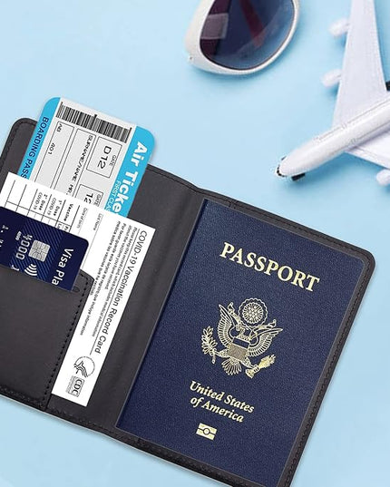 Deziliao Passport Holder,Passport Holder Card Slots, Passport and Vaccine Card Holder Combo, Cute Passport cover for Women and Men, with Waterproof Rfid Blocking, Passport Travel Wallet(Black)