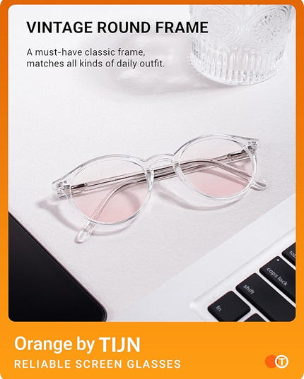 TIJN Blue Light Blocking Glasses Men Women Vintage Thick Round Rim Frame Eyeglasses