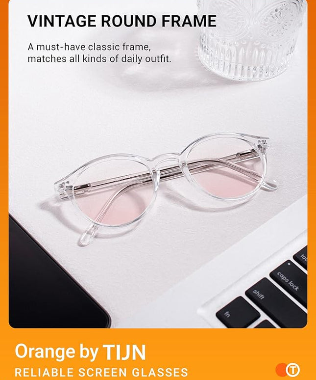 TIJN Blue Light Blocking Glasses Men Women Vintage Thick Round Rim Frame Eyeglasses